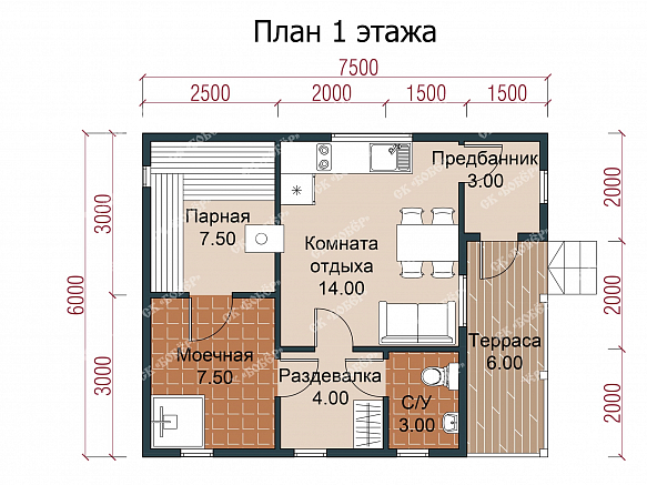 Сруб бани из бруса 6х7.5. фото